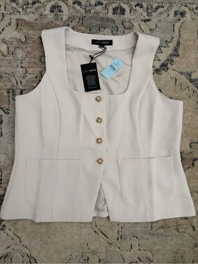 NWT Loft Versa Crepe Drape Cream Button Front Vest size XL petite in white clay